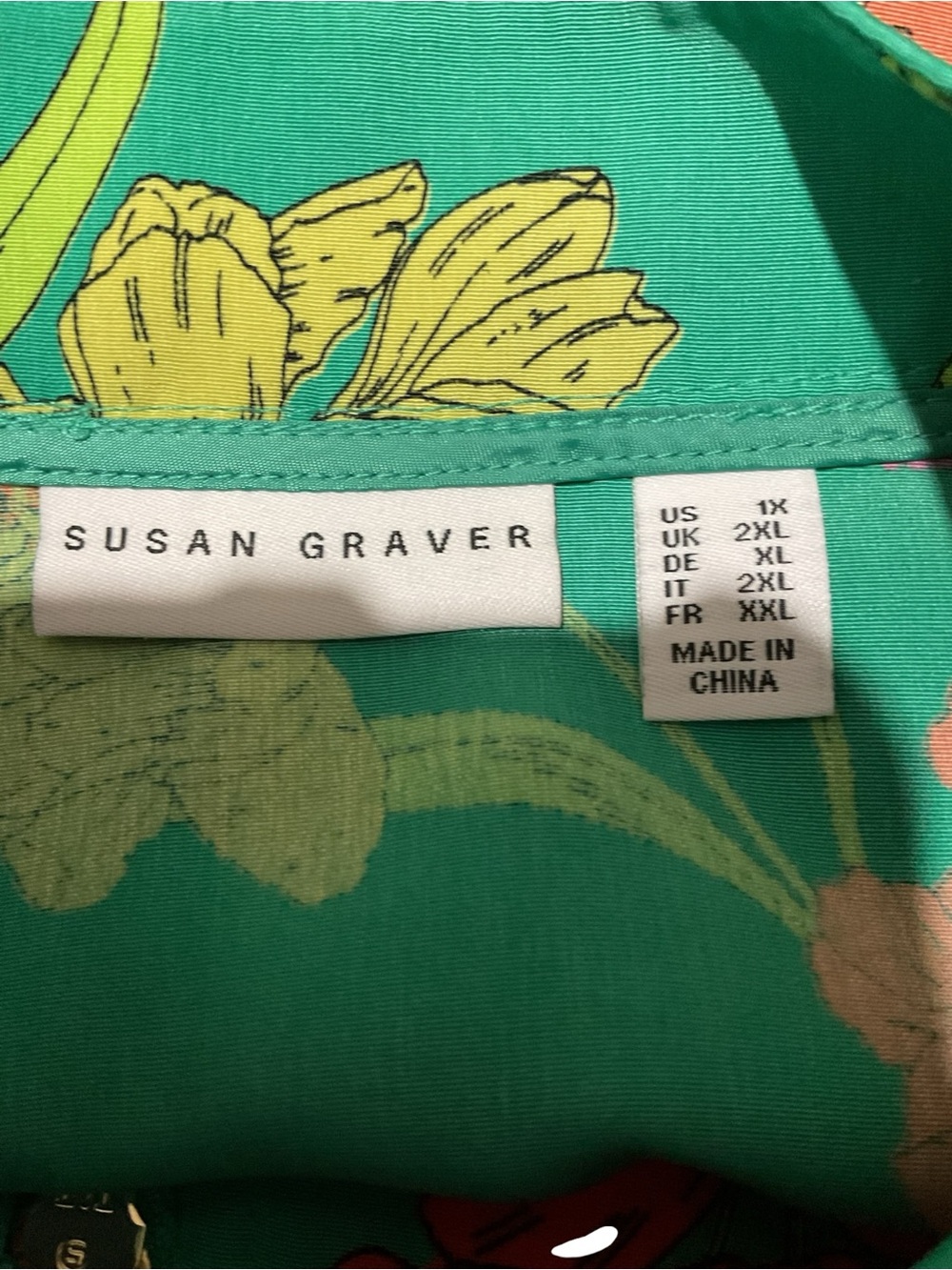 Susan Graver Floral Zip Front Jacket 1X Green Tropical Lightweight Blazer - Picture 5 of 6